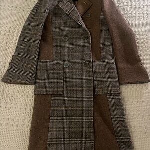 Elegant Brown Plaid Double-Breasted Trench Coat